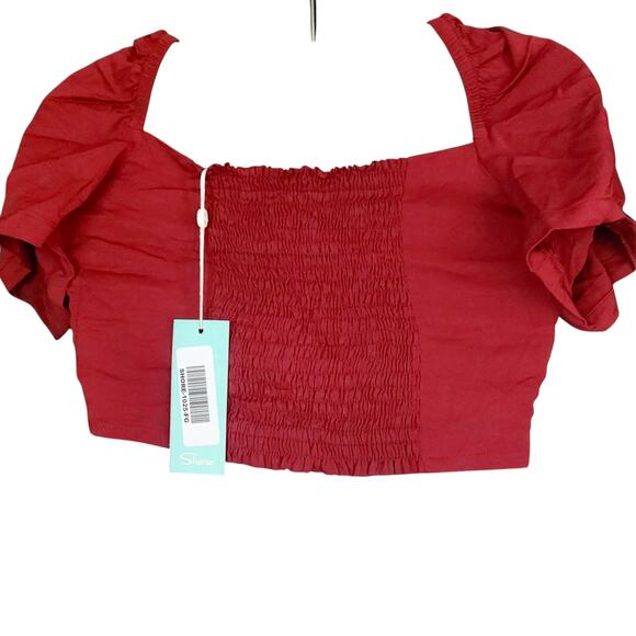 NWT | SHORE Red Crop Blouse Puff Sleeve Women sz. M Made in USA | MSRP $98 - Picture 3 of 4